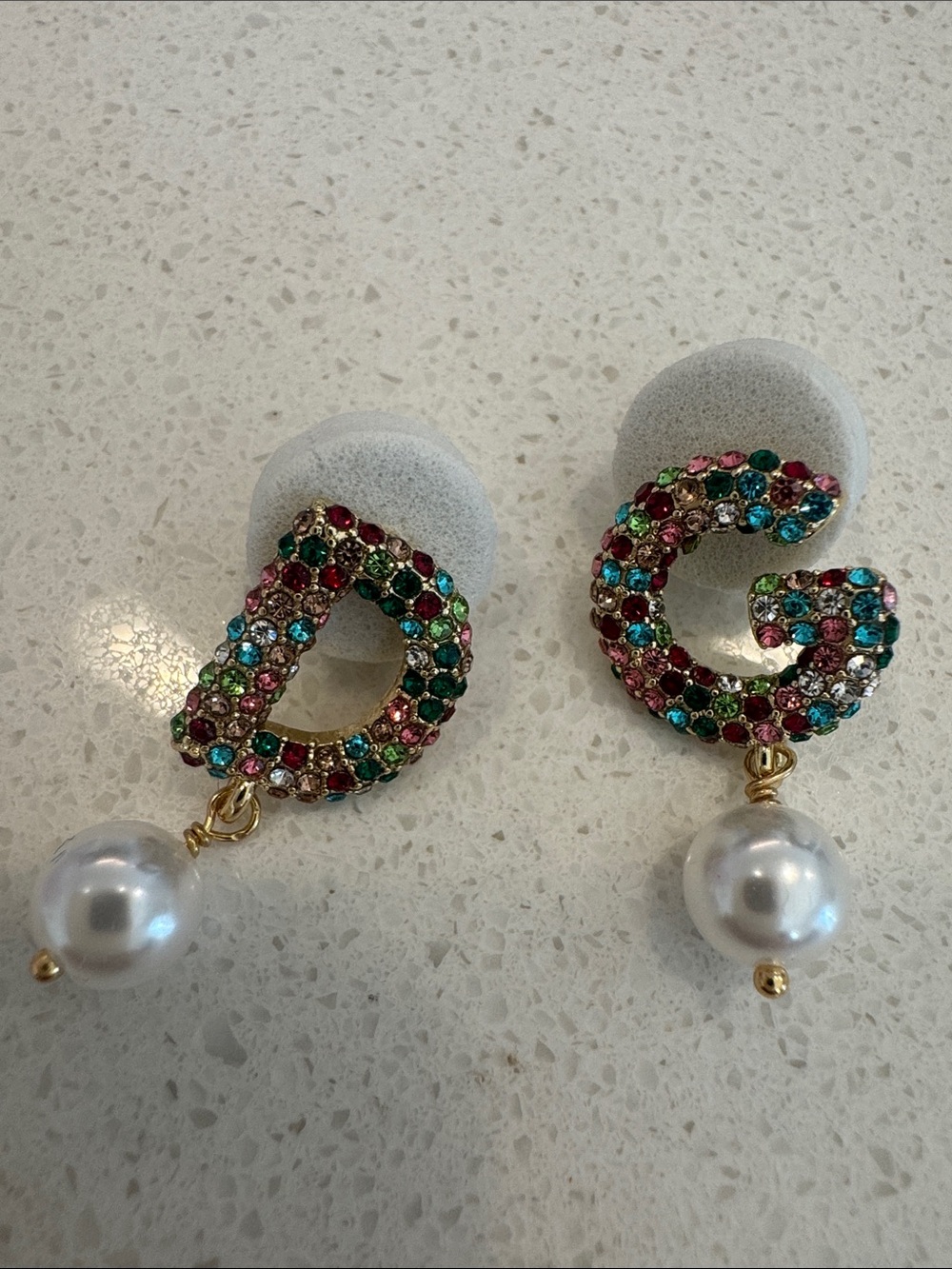 Brand new Multicolor Crystal Stud Earrings with Pearl Drops